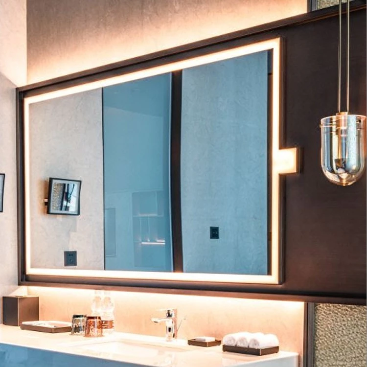 modern stainless steel lighted mirror