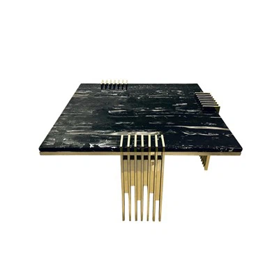 Luxurious Electroplated Rectangular Marble Coffee Table